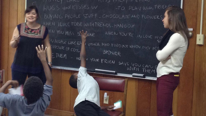 Professor Cristina Cammarano teaching in elementary school class