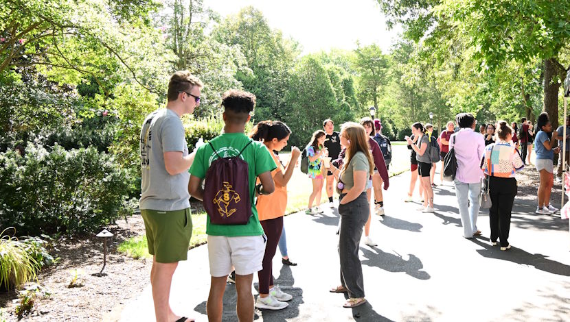 student volunteers talking